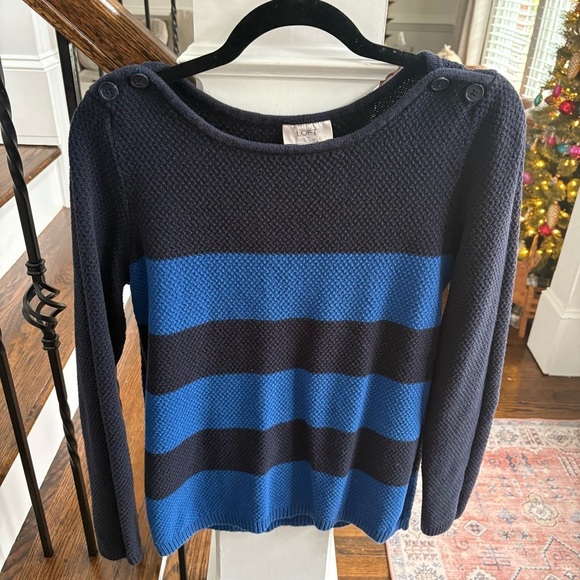 LOFT Sweaters - Navy and Blue Striped Boat Neck Sweater Size Large